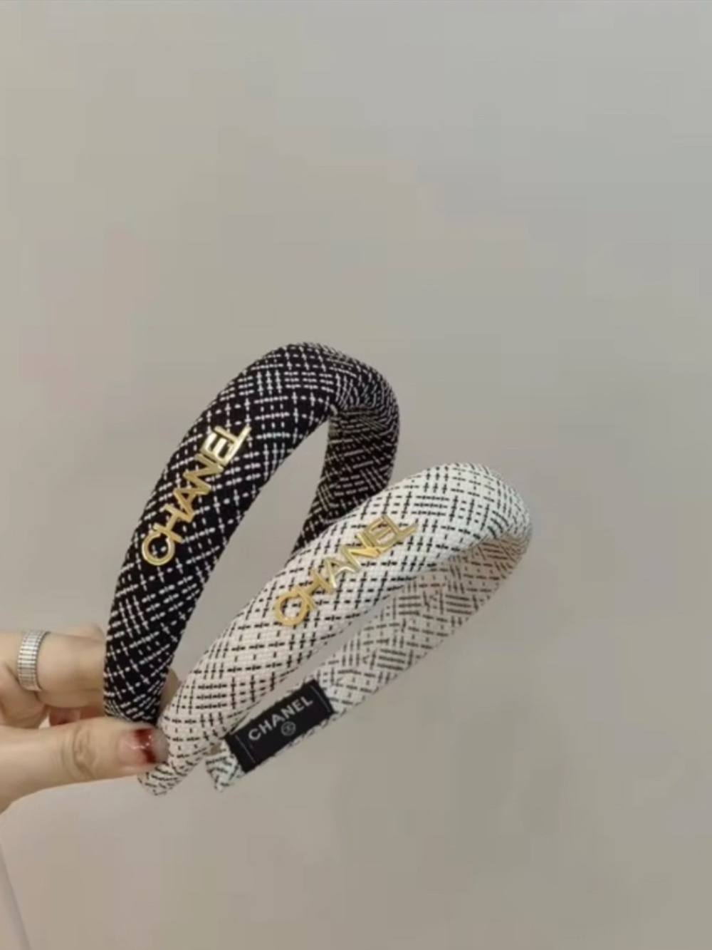 White Headband with Gold Accents